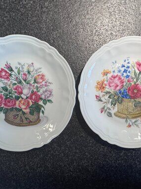 Rochard Limoges France Vintage Salad Plates, Set of 2,Hand-Painted Flower Design